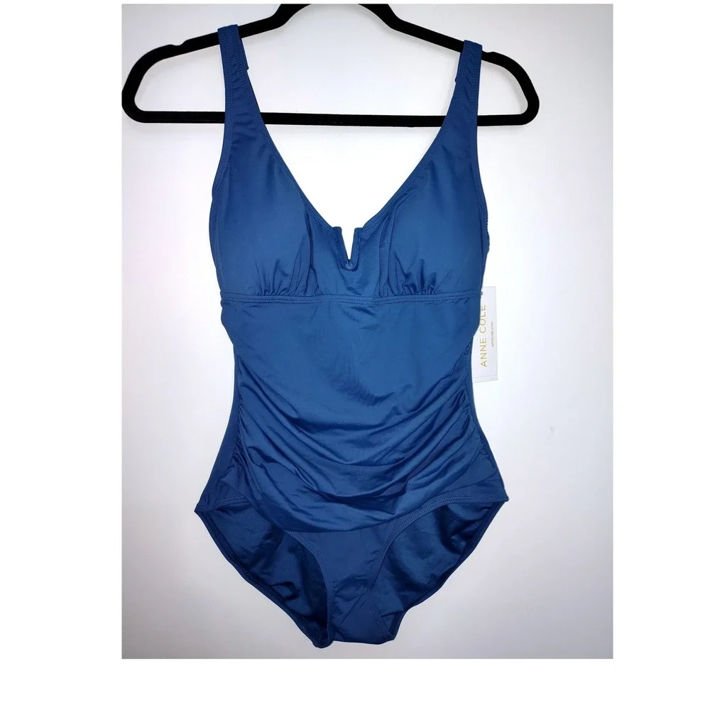 Anne Cole Womens Blue Ruched One Piece Swimsuit 126MO070 SLB Size 10 NWT